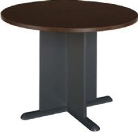 Bush TB12942A Corsa Mocha Cherry Round Conference Table, Seats 4 people, Graphite Gray X panel base provides strength and stability, Levelers adjust for stability on uneven floors, Durable PVC edge banding with a 1" thick top, Scratch and stain resistant melamine surface, Replaced TB12942 (TB12942 A TB12942-A TB 12942 TB-12942 TB 12942) 