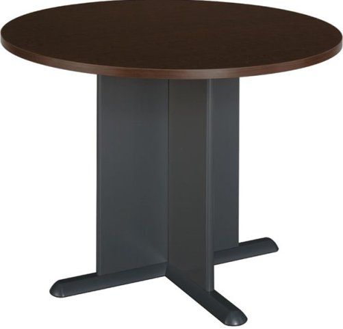Bush TB12942A Corsa Mocha Cherry Round Conference Table, Seats 4 people, Graphite Gray X panel base provides strength and stability, Levelers adjust for stability on uneven floors, Durable PVC edge banding with a 1