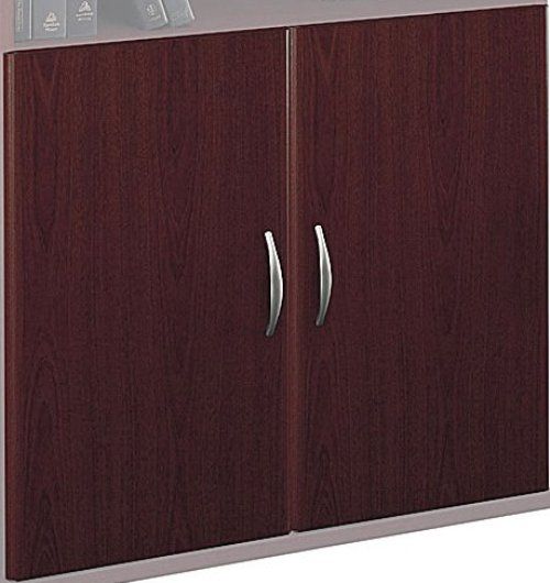 Bush WC36711 Series C: Mahogany Half Height Door Kit - 2 doors, Mounts in lower position, Two non-handed doors, Set mounts on Open Double Bookcase, Mounts one each on Open Single Bookcase, European-style, self-closing, adjustable hinges, Mahogany Finish, UPC 042976367114 (WC36711 WC-36711 WC 36711)