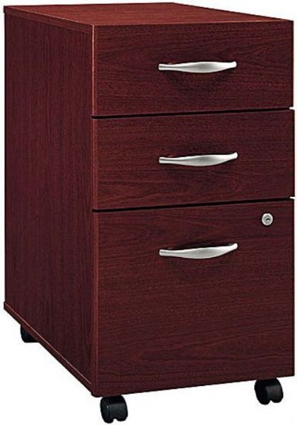 Bush WC36753 Hansen Cherry Three-Drawer Locking File Cabinet, Fully finished drawer interiors, File holds letter, legal or A4 files, Two box drawers for small supplies, Rolls under and Series C desk shell, One lock secures bottom two drawers, File drawer extends on full-extension, ball-bearing slides, UPC 042976367534, Mahogany  Finish (WC36753 WC-36753 WC 36753)