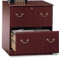 Bush EX45654-03 Saratoga Executive Lateral File, Full-extension ball bearing slides, 23"W x 12"D x 9.5"H File Drawer Compartment, Upper drawer is lockable for filing privacy, Accommodates letter-, legal- or A4-size files, UPC 042976456542, Harvest Cherry Finish (EX45654-03 EX45654 03 EX4565403 EX45654 EX-45654 EX 45654) 