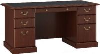 Bush EX45666-03 Saratoga Executive Manager Desk, 28" W x 16" D x 2" H Pencil Compartment, 12" W x 16" D x 3" H Box Drawer Compartment, 12" W x 18" D x 9" H File Drawer Compartment, Right pedestal contains two box and one file drawer, File drawers glide on ball bearing slides and accept letter, legal or A4-size files, UPC 042976456665, Harvest Cherry Finish (EX4566603 EX45666-03 EX45666 03 EX45666 EX-45666 EX 45666) 