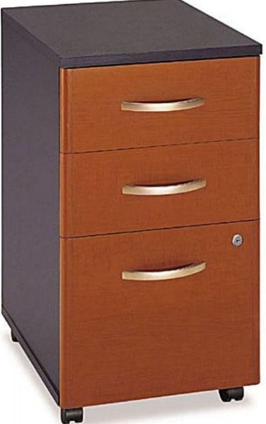 Bush WC48553 Hansen Cherry Three-Drawer Locking File Cabinet, Fully finished drawer interiors, File holds letter, legal or A4 files, Two box drawers for small supplies, Rolls under and Series C desk shell, One lock secures bottom two drawers, File drawer extends on full-extension, ball-bearing slides, UPC 042976485535, Auburn Maple / Graphite Gray  Finish (WC48553 WC-48553 WC 48553)