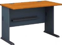 Bush WC57448 Series A: 48" Desk, Sturdy 1"-thick desk surface, Accepts Pencil Drawer or Keyboard Shelf, Sturdy molded ABS feet with steel insert, Adjustable levelers for stability on uneven floor, Diamond Coat top surface is scratch and stain resistant, Desktop and leg grommets for wire access and concealment, Natural Cherry and Slate Finish, UPC 042976574482 (WC57448 WC-57448 WC 57448) 