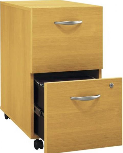 Bush WC60352 Corsa Series Wheeled Two Drawer File Cabinet, Single lock secures both drawers, 2 file drawers accept letter, legal and A4 documents, Meets ANSI/BIFMA quality test standards for performance and safety, Mobile File Cabinet rolls under the Desk or wherever you need it, Drawers glide on smooth, full-extension ball bearing slides for an easy reach to the back, UPC 042976603526, Light Oak Finish (WC60352 WC-60352 WC 60352)