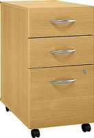 Bush WC60353 Hansen Cherry Three-Drawer Locking File Cabinet, Fully finished drawer interiors, File holds letter, legal or A4 files, Two box drawers for small supplies, Rolls under and Series C desk shell, One lock secures bottom two drawers, File drawer extends on full-extension, ball-bearing slides, UPC 042976603533, Mahogany  Finish (WC60353 WC-60353 WC 60353) 
