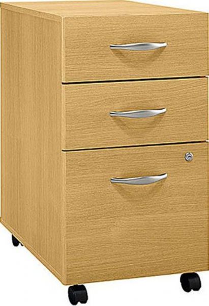 Bush WC60353 Hansen Cherry Three-Drawer Locking File Cabinet, Fully finished drawer interiors, File holds letter, legal or A4 files, Two box drawers for small supplies, Rolls under and Series C desk shell, One lock secures bottom two drawers, File drawer extends on full-extension, ball-bearing slides, UPC 042976603533, Mahogany  Finish (WC60353 WC-60353 WC 60353)