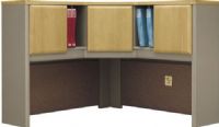 Bush WC64367 Series A Corner Hutch, Vacu-form, vinyl-clad door fronts, Fully finished interior and back panel, Two fabric-covered tack boards, Convenient open and concealed storage, European-style, self-closing, adjustable hinges, UPC 042976643676, Light Oak / Sage   Finish (WC64367 WC-64367 WC 64367) 