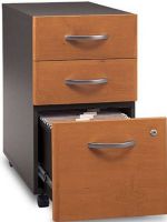 Bush WC72453 Hansen Cherry Three-Drawer Locking File Cabinet, Fully finished drawer interiors, File holds letter, legal or A4 files, Two box drawers for small supplies, Rolls under and Series C desk shell, One lock secures bottom two drawers, File drawer extends on full-extension, ball-bearing slides, UPC 042976724535, Natural Cherry / Graphite Gray Finish (WC72453 WC-72453 WC 72453) 