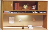 Bush WC72466 Series C Hutch 72" - Two Door, Mounts on two adjacent Lateral Files, Includes fabric-covered tack board, Full finished back panel, Accept two task lights, Mounts on any 71" wide desk or combination, Left and right-side doors with open center shelf, UPC 042976724665, Natural Cherry / Graphite Gray  Finish (WC72466 WC-72466 WC 72466) 
