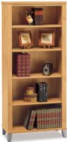 Bush WC81465-03 Somerset Bookcase with 5 Shelves, Tapered legs with metallic finish, Two fixed shelves for cabinet strength, Matches the height of Hutch and "L" Desk, Coordinating entertainment furniture available, Three adjustable shelves for storage versatility, UPC 042976814656, Maple Cross Finish (WC81465-03 WC81465 03 WC8146503 WC81465 WC-81465 WC 81465) 