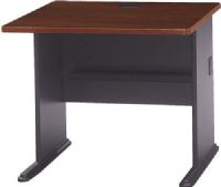 Bush WC90436A Series A 36" Desk, Sturdy 1"-thick desk surface, Sturdy molded ABS feet with steel insert, Accepts Pencil Drawer or Keyboard Shelf, Adjustable levelers for stability on uneven floor, Diamond Coat top surface is scratch and stain resistant, Desktop and leg grommets for wire access and concealment, UPC 042976904364, Hansen Cherry / Galaxy Finish (WC90436A WC-90436-A WC 90436 A) 