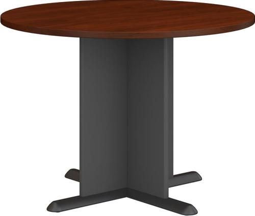 Bush TB90442A Round Conference table, Stable X panel base, Two versatile designs to choose from, Levelers ideal for uneven workspace flooring, Generous amount of workspace for individuals or groups, Dent and scratch resistant 3mm PVC edge banding on top surface, Durable 1