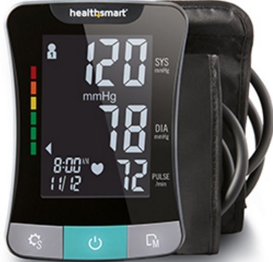 Mabis 04-655-001 HealthSmart Premium Series Upper Arm Digital Blood Pressure Monitor; This chic blood pressure monitor will fit into your lifestyle and help you stay on top of your blood pressure. The convenient talking feature lets you hear your results in either English or Spanish, making it easy to monitor your progress; Healthy living, simplified! No uncertainty here  just large, easy-to-read blood pressure and heart rate numbers on an advanced digital LCD screen; UPC 767056655010 (04655001