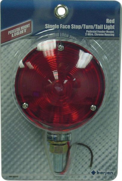 Barjan 0493437112 Red Single Face Stop/Turn/Tail Light, Pedestal Fender Mount, 2-Wire, Chrome Back Housing, 1/2in x 2in mounting stud at bottom of light, 4in Diameter, Ship Weight 1.9 lbs (0493-437112 0493-437112)