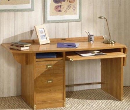 Gautier 060-150 Calypso Collection 2-Drawer Desk, 1 Sliding Shelf, 1 Foot Rest, 1 Filing Drawer, 2 Drop Leaf, Cognac Color Finish (060.150 060 150 060150) 