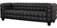 Wholesale Interiors 0717-SOFA-BLACK Arriga Leather Modern Sofa, Durable black genuine leather upholstery makes cleaning this sofa a breeze, Distinctive square panel design with a puffed appearance, High density polyurethane foam cushioning provides ultimate comfort, Sturdy wood frame and base ensures years of dependable use, 60.25W" x 20.5D" x 16.5H" Chair Seat dimensions, UPC 847321001381 (0717SOFABLACK 0717-SOFA-BLACK 0717 SOFA BLACK) 
