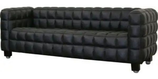 Wholesale Interiors 0717-SOFA-BLACK Arriga Leather Modern Sofa, Durable black genuine leather upholstery makes cleaning this sofa a breeze, Distinctive square panel design with a puffed appearance, High density polyurethane foam cushioning provides ultimate comfort, Sturdy wood frame and base ensures years of dependable use, 60.25W