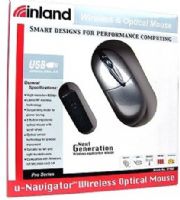 Inland 07340 model U-Navigator 3-button Wireless Optical Mouse, Optical technology, 800 dpi, 3-button design, Scroll wheel acts as third button, Black and silver design, Suitable for right or laft handed users, Suspend mode for power saving, USB wireless receiver (07340 07-340 07 340 U-Navigator U Navigator UNavigator) 
