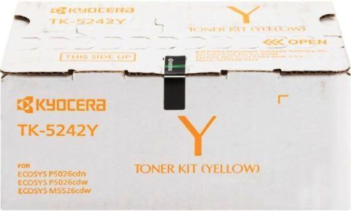 Kyocera 1T02R7AUS0 Model TK-5242Y Toner Cartridge, Yellow Print Color, Laser Print Technology, 3000 Pages Typical Print Yield, For use with Kyocera ECOSYS M5526cdw, Kyocera ECOSYS P5026CDC and Kyocera ECOSYS P5026CDW, UPC 088564181786 (1T02R7AUS0 1T02-R7AU-S0 1T02 R7AU S0 TK5242Y TK-5242Y TK 5242Y)
