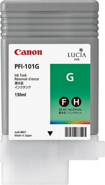 Canon 0890B001 model PFI-101G Green Ink Cartridge, Inkjet Print Technology, Green Print Color, 130 ml Ink Volume, New Genuine Original OEM Canon, For use with Canon imagePROGRAF iPF5000 Printer (0890B001 0890-B001 0890 B001 PFI101G PFI-101G PFI 101G PFI101 PFI-101 PFI 101)