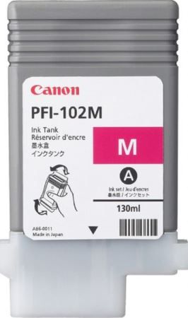 Canon 0897B001AA Model PFI-102M Dye Magenta 130ml Ink Tank for use with imagePROGRAF iPF500, iPF510, iPF600, iPF605, iPF610, iPF700, iPF710 and iPF720 Large Format Printers, New Genuine Original OEM Canon Brand, UPC 013803058345 (0897-B001AA 0897B-001AA 0897B001A 0897B001 PFI102M PFI 102M PFI-102)
