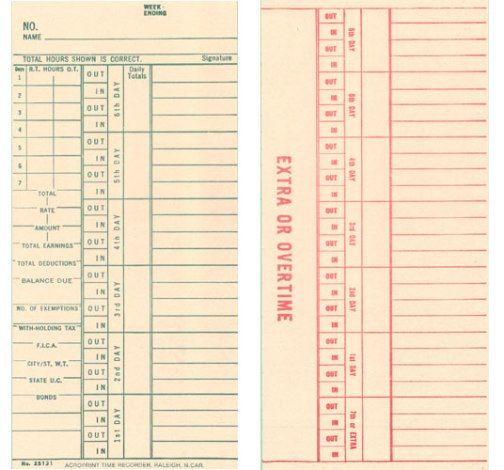 Acroprint 09-1103-000 Weekly Style 25131 (box of 1,000), Weekly time cards with numbered days, Suitable for all right margin side print time clocks (091103000 09 1103 000)