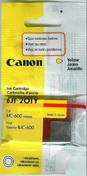 Canon 0949A003 model BJI-201Y Yellow Ink Cartridge, Inkjet Print Technology, YellowPrint Color, 400 Pages Duty Cycle, 3.75% Print Coverage, New Genuine Original OEM Canon, For use with BJC-600, BJC-600e, BJC-610 and BJC-620 Canon printers (0949A003 0949-A003 0949 A003 BJI201Y BJI-201Y BJI 201Y BJI201 BJI-201 BJI 201)