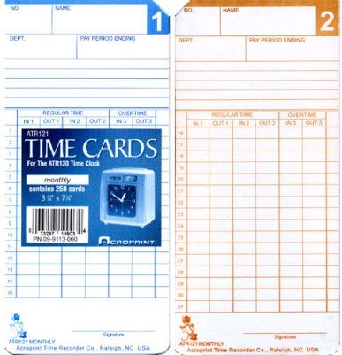 Acroprint 09-9113-000 Replacement Monthly/Semi-Monthly Time Cards (Pack of 250 cards) For use with ATR120 Time Clock (099113000 099113-000 09-9113000)
