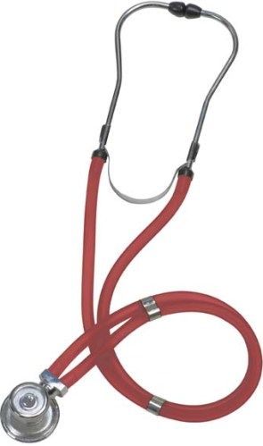 Mabis 10-419-080 Legacy Sprague Rappaport-Type Stethoscope, Slider Pack, Adult, Red, Includes: five interchangeable chestpieces  three bells (adult, medium and infant) and two diaphragms (small and large) for a custom examination; plus three different sized eartips, Heavy-walled 22 vinyl tubing blocks out extraneous sounds, Peghook slider-pack style packaging (10-419-080 10419080 10419-080 10-419080 10 419 080)