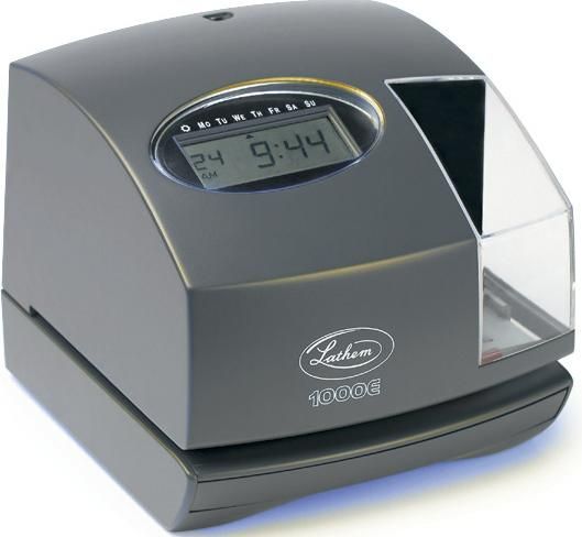 Lathem 1000E Electronic Time Recorder & Document Stamp, 5 Year memory backup, Never needs resetting, Combination Automatic and Manual activation ensures proper registration, Choose from 18 preset print formats, Over 200 custom print formats, Print time in AM/PM or 24HR format, Print seconds, Selectable print direction for left or right hand printing (1000 E 1000-E) 