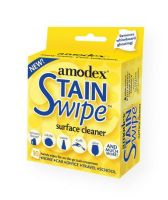 Amodex 10029 StainSwipe Surface Cleaner Wipes; Handy wipes for on-the-go stain treatment; Use for removing Sharpie, inks, dyes, crayon, scuffs, wine, and so much more! Also removes whiteboard ghosting; Non-toxic, eco-friendly formulation; (10) 6" x 8" wipes per box; Shipping Weight 0.34 lb; Shipping Dimensions 3.5 x 1.75 x 3.75 in; UPC 083769100297 (AMODEX10029 AMODEX-10029 STAINSWIPE-10029 ARTWORK) 