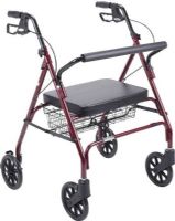 Drive Medical 10215RD-1 Heavy Duty Bariatric Walker Rollator With Large Padded Seat, Red; Special loop lock made of internal aluminum casting operates easily and ensures safety; 8" casters with soft-grip tires are ideal for indoor and outdoor use; Soft padded oversized seat; Comes with large 21" x6" x9" basket that can be mounted under seat; UPC 822383100654 (DRIVEMEDICAL10215RD1 DRIVE MEDICAL 10215RD-1 BARIATRIC WALKER ROLLATOR LARGE PADDED SEAT RED) 