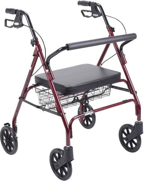 Drive Medical 10215RD-1 Heavy Duty Bariatric Walker Rollator With Large Padded Seat, Red; Special loop lock made of internal aluminum casting operates easily and ensures safety; 8