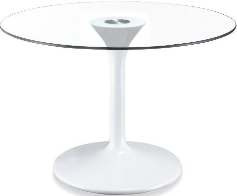 Zuo Modern 102161 Universe Round Dining Table with Fiberglass Base, White molded fiberglass column and base, Clear tempered glass top, Circular base, Modern design, 43