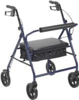 Drive Medical 10216BL-1 Bariatric Rollator With 8" Wheels, Blue; 8" Casters with soft-grip tires are ideal for indoor and outdoor use; Soft padded oversized seat; Comes with large basket that can be mounted under seat; Tool-free removable padded backrest for comfort; Special loop lock made of internal aluminum casting operates easily and ensures safety; UPC 822383265254 (DRIVEMEDICAL10216BL1 DRIVE MEDICAL 10216BL-1 BARIATRIC ROLLATOR BLUE) 