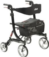 Drive Medical 10266HDBK Nitro Euro Style Walker Rollator, Heavy Duty, Black; Attracive, Euro-style design; Brake cable inside frame for added safety; Handle height easily adjusts with unique push button; Back support height easily adjusts with tool-free thumb screw; Caster fork design enhances turning radius; Large 10" front casters allow optimal steering and rolling comfort; UPC 822383931654 (DRIVEMEDICAL10266HDBK DRIVE MEDICAL 10266HDBK NITRO WALKER ROLLATOR BLACK) 