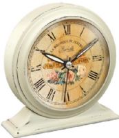 Infinity Instruments 10415-1252 Boutique Alarm Clock, White Distressed Metal, Old Fashioned Bell Alarm, Glow-In-The-Dark Metal Hands, H 5.5" X W 5.5" X D 2", UPC 731742000415 (104151252 10415 1252 10415/1252) 