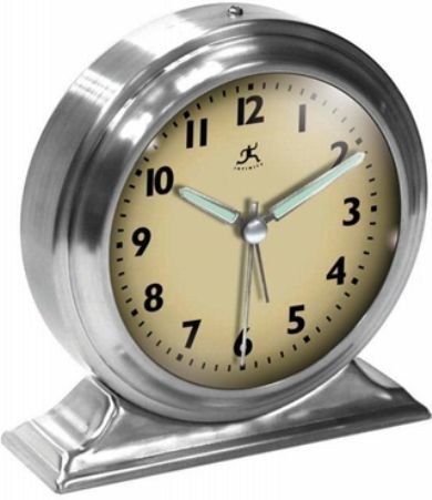 Infinity Instruments 10415-1264 Boutique Alarm Clock, Silver Metal, Old Fashioned Bell Alarm, Glow-In-The-Dark Metal Hands, H 5.5