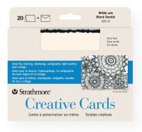 Strathmore 105-17 5 x 6.875 White/Black Deckle Creative Cards 20-Pack; These larger size cards can be used to design a greeting for any occasion from birthdays, holidays, and invitations to general correspondence; Cards are 80 lb cover and measure 5" x 6d"; Matching envelopes are 80 lb text and measure 5.25" x 7.25"; Acid-free; Shipping Weight 0.92 lb; UPC 012017702174 (STRATHMORE10517 STRATHMORE-10517 STRATHMORE-105-17 STRATHMORE710517 10517 CRAFTS CARDS) 