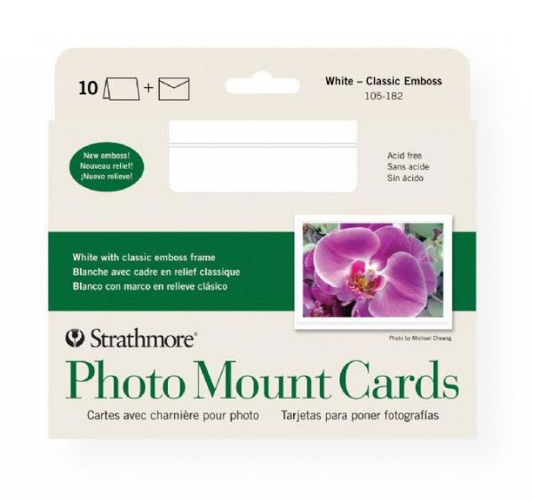 Strathmore 105-182 Embossed Photo Mount Cards 10-Pack; Classic embossed design on 80lb cards for mounting photos or artwork; Double-stick tabs are included to mount up to a 4