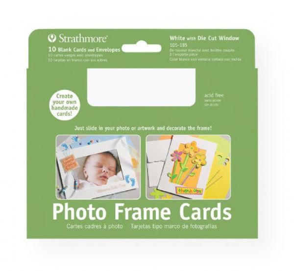 Strathmore 105-185 Photo Frame Cards 10-Pack White; These tri-fold cards feature a cutout window which accommodates either a 3.5