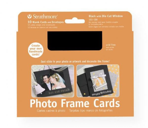 Strathmore 105-186 Photo Frame Cards 10-Pack Black; These tri-fold cards feature a cutout window which accommodates either a 3.5