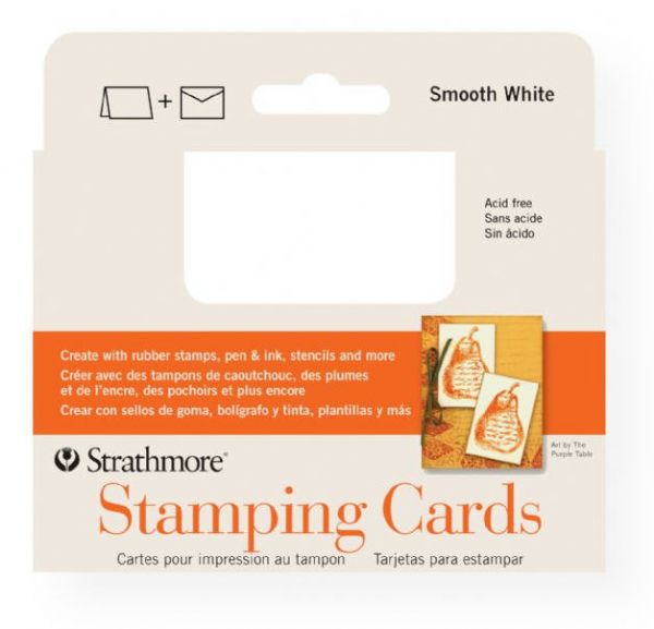 Strathmore 105-19 Stamping Cards 20-Pack; These exceptionally smooth, bright white cards are perfect for rubber stamp creations; Also great for calligraphy, stencils, mounting photos, pen and ink drawings!; Cards are 80 lb cover and envelopes are 80 lb text; Full size cards measure 5