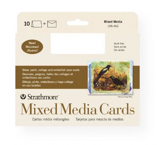 Strathmore 105-462 Series 400 Mixed Media Full Size Cards 10-Pack; Heavyweight 140lb cards offer the attributes of a watercolor paper but with a vellum drawing finish; They are ideal for watercolor, gouache, acrylic, graphite, pen & ink, colored pencil, marker, and collage; Envelopes are included; Acid-free; 10-pack; Full size cards measure 5