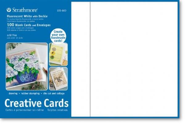 Strathmore 105-660 Fluorescent White/Deckle Creative Cards, 100 Cards Per Pack, 5