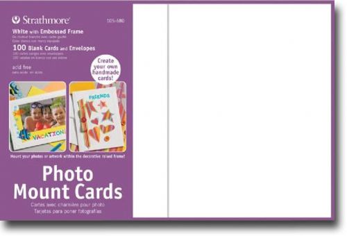 Strathmore 105-680 Photo Mount Cards, 100-Pack White; Mount photos, artwork, or pictures to the front of these beautifully embossed cards; Included in each package are double-stick tabs for adhering up to a 4