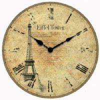 Infinity Instruments 10685 Traditional Eiffel Tower Tribute Wall Clock, 13.5" Round, MDF Medium Density Fibreboard Dial, Depicts Eiffel Tower, Antiqued Metal Hands, Open Face, UPC 731742106858 (10-685 106-85) 