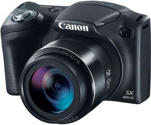 Canon 1068C001 PowerShot SX420 IS Black; Zoom Far. Share Away; Type:, 20.0 Megapixel, 1/2.3-inch CCD; Focal Length:, 4.3 (W) - 180.6 (T) mm (35mm film equivalent: 24-1008mm); Optical Zoom:, 42x; Digital Zoom:, 4x; Autofocus System:, TTL Autofocus; Optical Viewfinder:, Not available; LCD Monitor:, 3.0-inch TFT Color LCD with wide viewing angle (4:3); LCD Pixels:, Approx. 230000 dots; LCD Coverage:, Approx. 100%; UPC 013803269345 (1068C001 1068C001 1068C001)