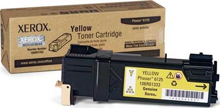 Xerox 106R01333 Yellow Toner Cartridge for use with Xerox Phaser 6125 and 6125N Printers, Up to 1000 Pages at 5% coverage, New Genuine Original OEM Xerox Brand, UPC 095205737738 (106-R01333 106 R01333 106R-01333 106R 01333 106R1333)